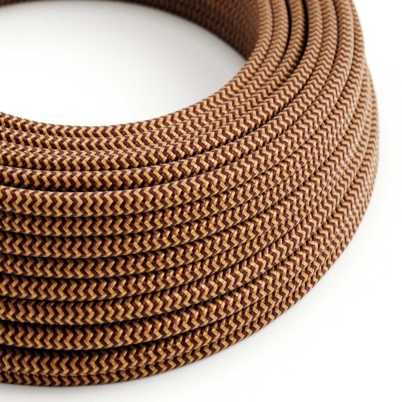 Levně creative cables Hedvábný textilní elektrický kabel, RZ23 zlato bordový cik cak Počet žil: 2x0.75
