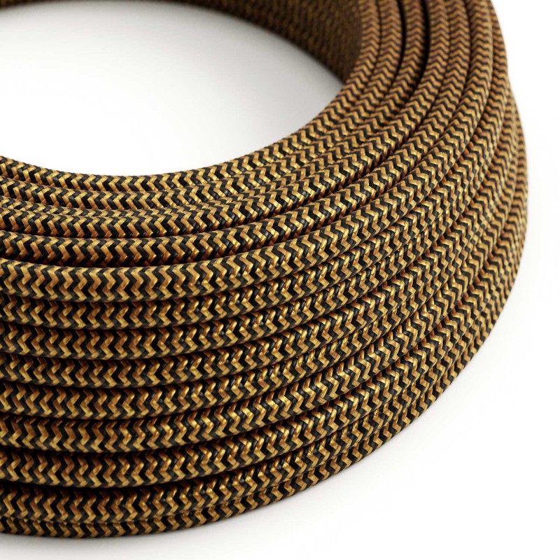 Levně creative cables Hedvábný textilní elektrický kabel, RZ24 zlato černý cik cak Počet žil: 2x0.75