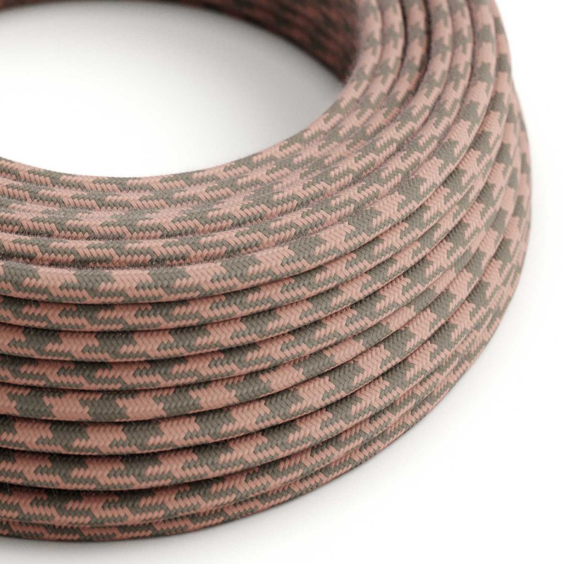 Levně creative cables Bavlněný textilní elektrický kabel, dvoubarevný, RP26 starorůžový a šedý Počet žil: 3x0.75