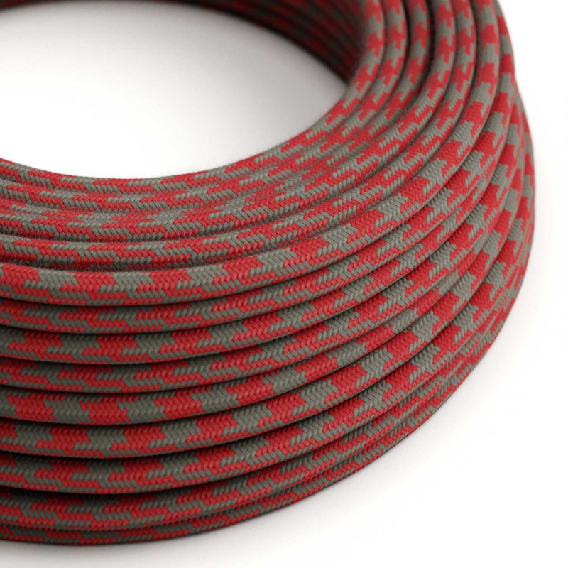 Levně creative cables Bavlněný textilní elektrický kabel, dvoubarevný, RP28 ohnivě červený a šedý Počet žil: 3x0.75