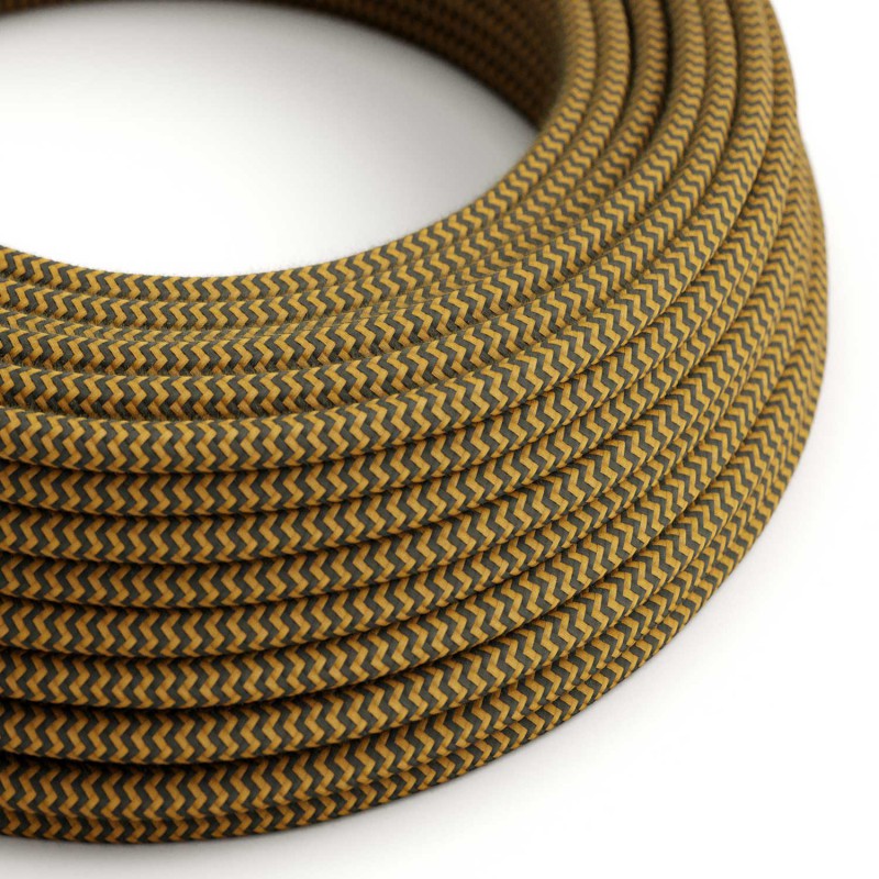 creative cables Bavlněný textilní elektrický kabel, RZ27 medovo zlatý a antracitový cik cak Počet žil: 2x0.75