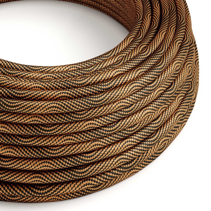 creative cables Textilní elektrický HD kabel se vzorem optical vertigo ERM66 - černá a měděná Počet žil: 3x0.75