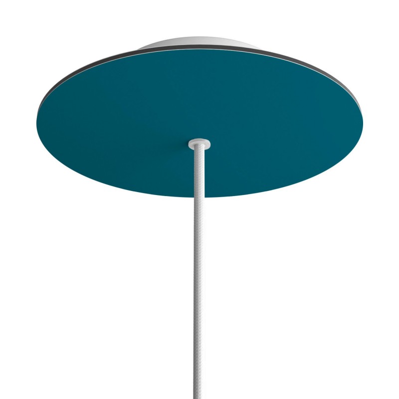 creative cables Kruhový stropní baldachýn ROSE ONE, 200 mm, 1 otvor a 4 boční otvory Barva komponentu: Petrolejová, Barva montury: Bílá