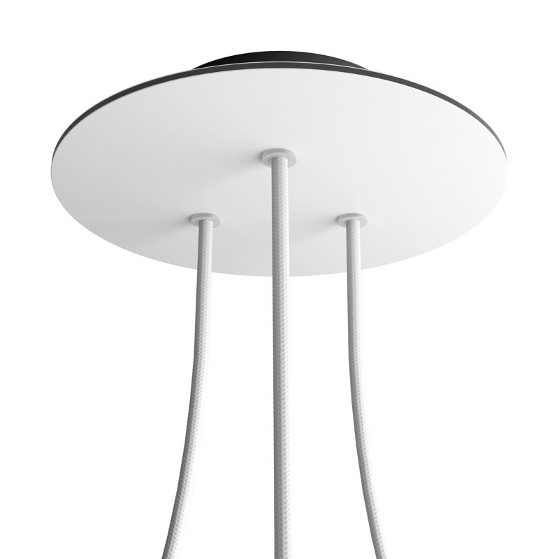 creative cables Kruhový stropní baldachýn ROSE ONE, 200 mm, 3 otvory a 4 boční otvory Barva komponentu: Matná bílá, Barva montury: Černá