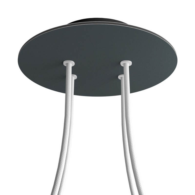 creative cables Kruhový stropní baldachýn ROSE ONE, 200 mm, 4 otvory a 4 boční otvory Barva komponentu: Antracit, Barva montury: Černá