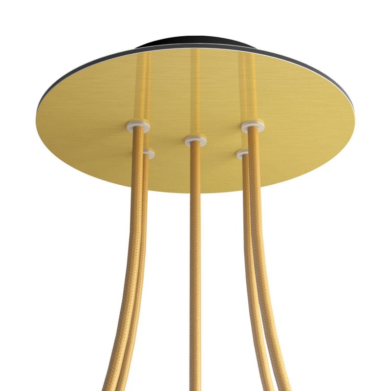 creative cables Kruhový stropní baldachýn ROSE ONE, 200 mm, 5 otvorů a 4 boční otvory Barva komponentu: Hladký mosazný dibond, Barva montury: Černá