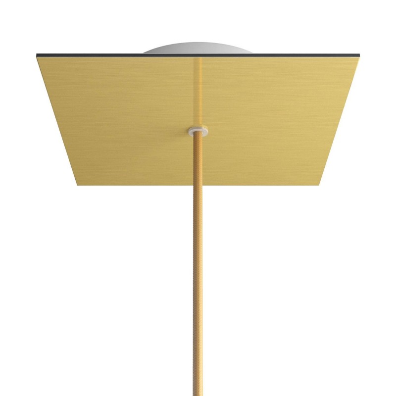 creative cables Čtvercový stropní baldachýn ROSE ONE, 200 mm, 1 otvor a 4 boční otvory Barva komponentu: Hladký mosazný dibond, Barva montury: Bílá