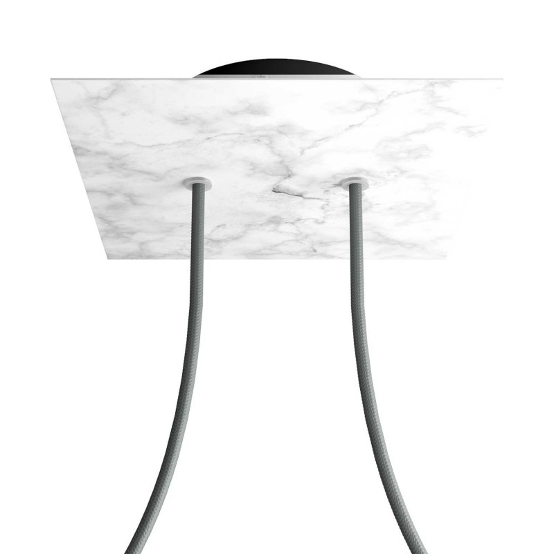 creative cables Čtvercový stropní baldachýn ROSE ONE, 200 mm, 2 otvory a 4 boční otvory Barva komponentu: Mramor carara, Barva montury: Černá