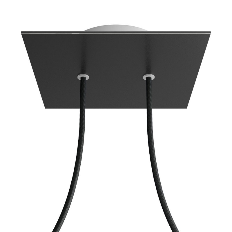 creative cables Čtvercový stropní baldachýn ROSE ONE, 200 mm, 2 otvory a 4 boční otvory Barva komponentu: Matná černá, Barva montury: Bílá
