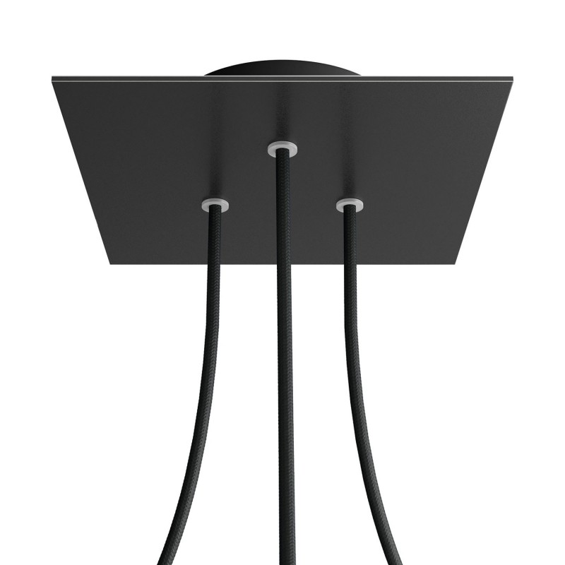 Levně creative cables Čtvercový stropní baldachýn ROSE ONE, 200 mm, 3 otvory a 4 boční otvory Barva komponentu: Matná černá, Barva montury: Černá