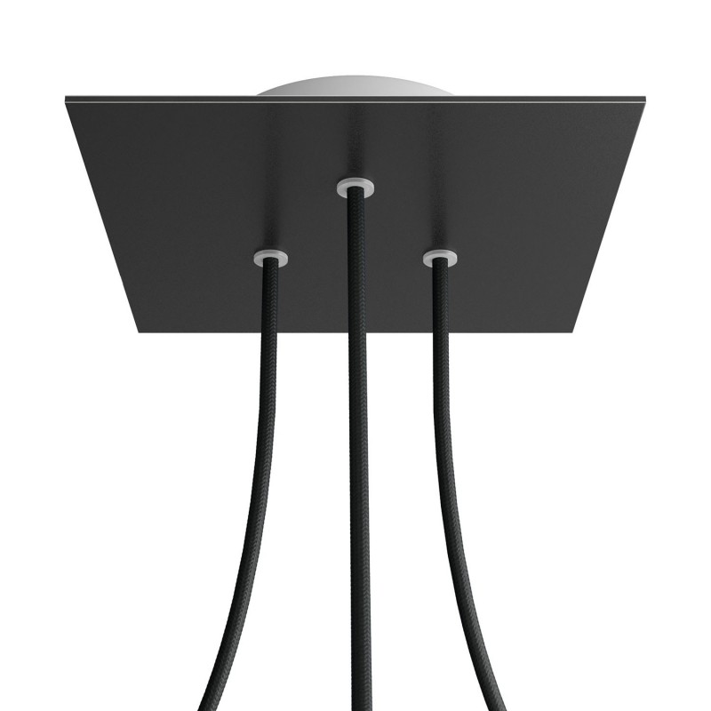 creative cables Čtvercový stropní baldachýn ROSE ONE, 200 mm, 3 otvory a 4 boční otvory Barva komponentu: Matná černá, Barva montury: Bílá