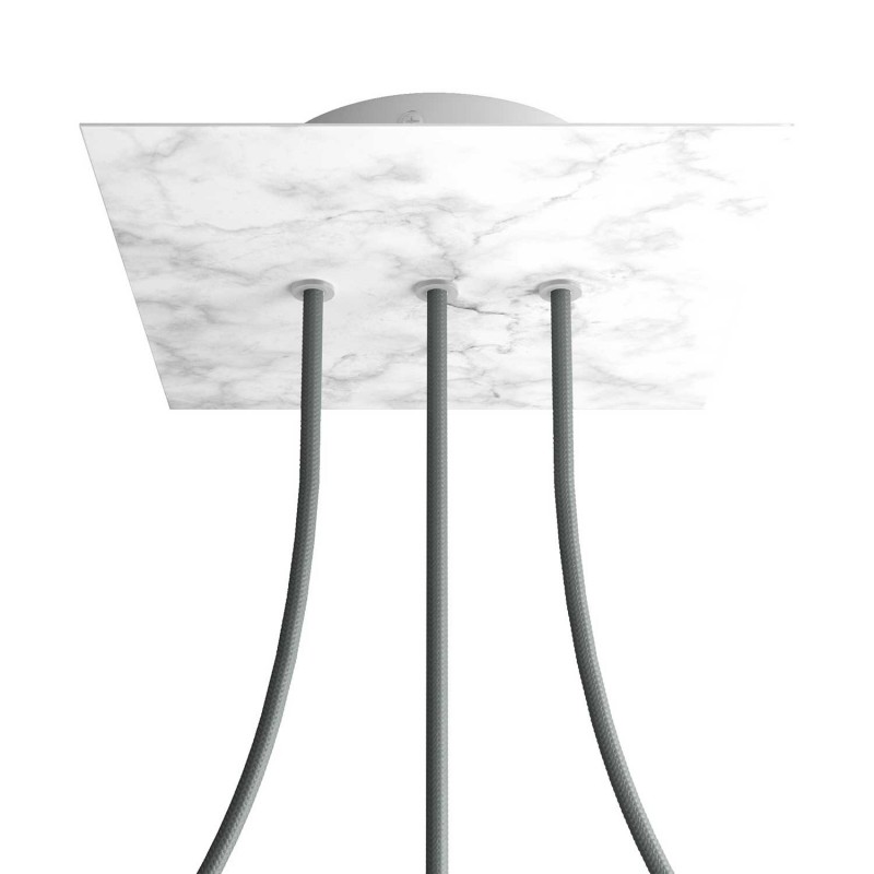 creative cables Čtvercový stropní baldachýn ROSE ONE, 200 mm, 3 otvory a 4 boční otvory - lineární Barva komponentu: Mramor carara, Barva montury: Bílá