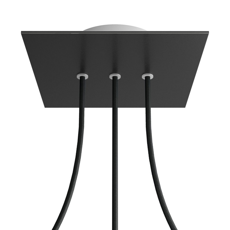 creative cables Čtvercový stropní baldachýn ROSE ONE, 200 mm, 3 otvory a 4 boční otvory - lineární Barva komponentu: Matná černá, Barva montury: Bílá