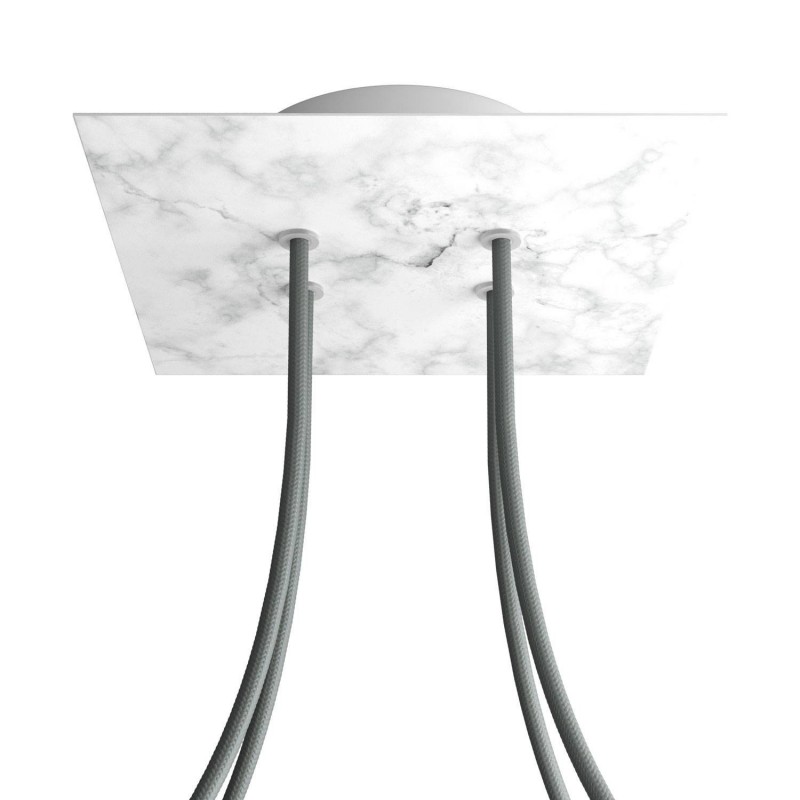 creative cables Čtvercový stropní baldachýn ROSE ONE, 200 mm, 4 otvory a 4 boční otvory Barva komponentu: Mramor carara, Barva montury: Bílá