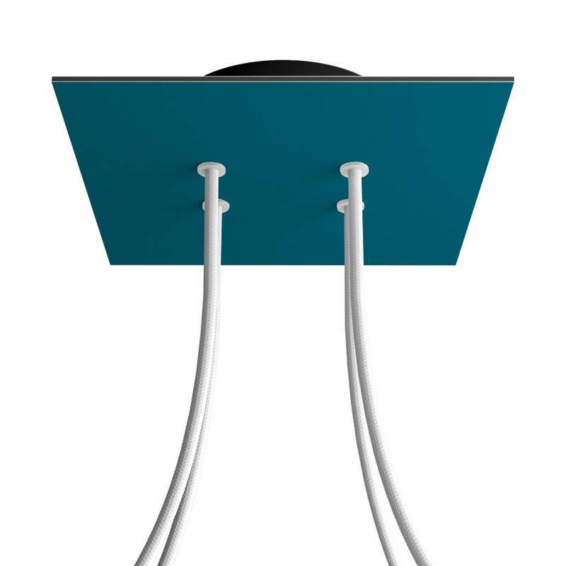 Levně creative cables Čtvercový stropní baldachýn ROSE ONE, 200 mm, 4 otvory a 4 boční otvory Barva komponentu: Petrolejová, Barva montury: Černá