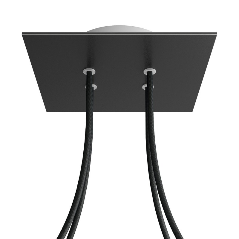Levně creative cables Čtvercový stropní baldachýn ROSE ONE, 200 mm, 4 otvory a 4 boční otvory Barva komponentu: Matná černá, Barva montury: Bílá
