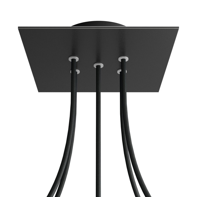 Levně creative cables Čtvercový stropní baldachýn ROSE ONE, 200 mm, 5 otvorů a 4 boční otvory Barva komponentu: Matná černá, Barva montury: Černá