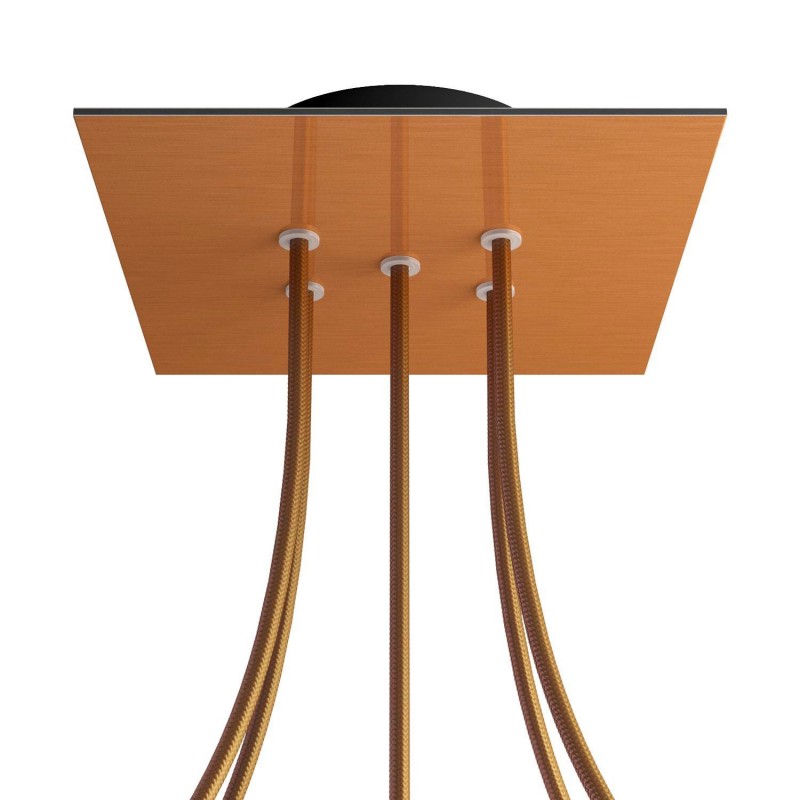 Levně creative cables Čtvercový stropní baldachýn ROSE ONE, 200 mm, 5 otvorů a 4 boční otvory Barva komponentu: Hladký měděný dibond, Barva montury: Černá