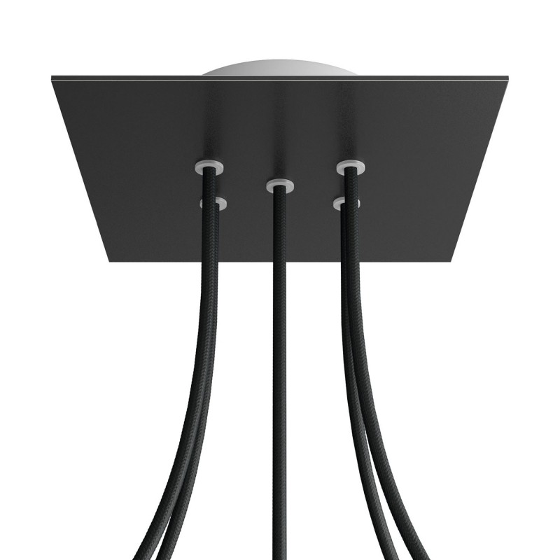 Levně creative cables Čtvercový stropní baldachýn ROSE ONE, 200 mm, 5 otvorů a 4 boční otvory Barva komponentu: Matná černá, Barva montury: Bílá