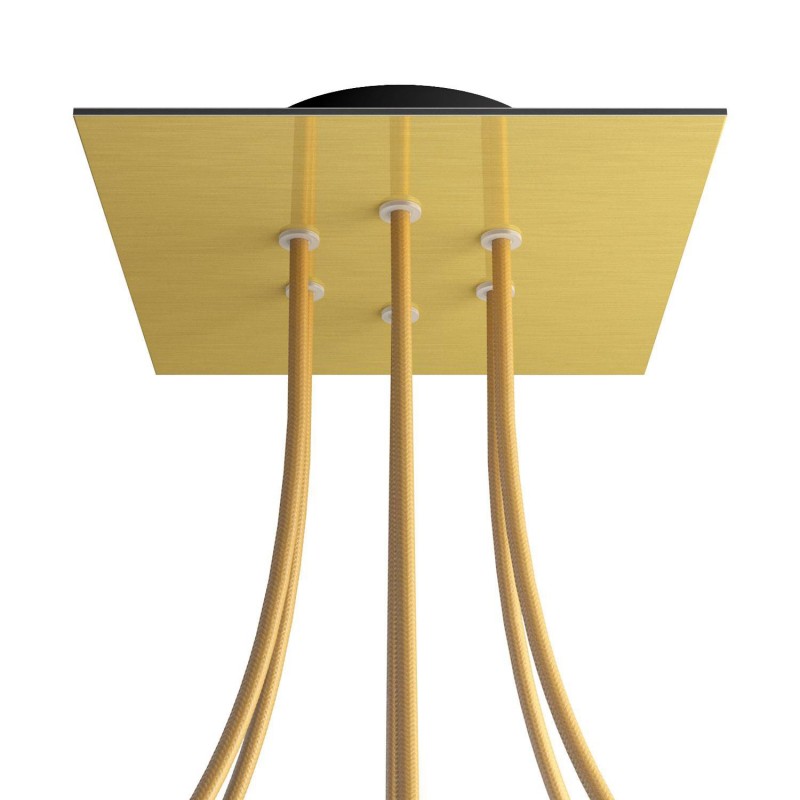 creative cables Čtvercový stropní baldachýn ROSE ONE, 200 mm, 6 otvorů a 4 boční otvory Barva komponentu: Hladký mosazný dibond, Barva montury: Černá