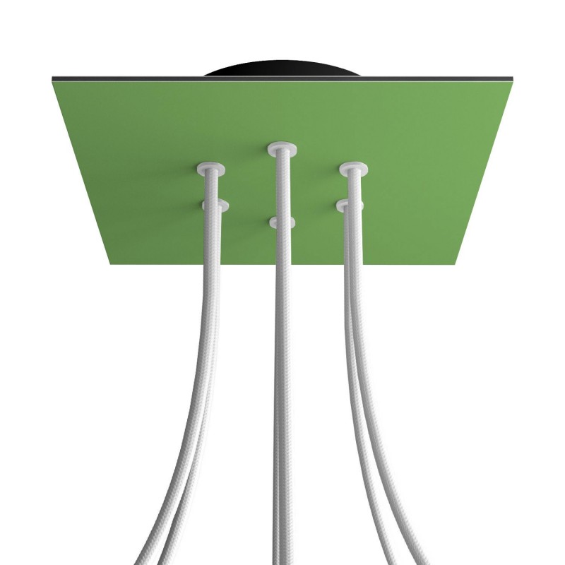 creative cables Čtvercový stropní baldachýn ROSE ONE, 200 mm, 6 otvorů a 4 boční otvory Barva komponentu: Světle zelená, Barva montury: Černá