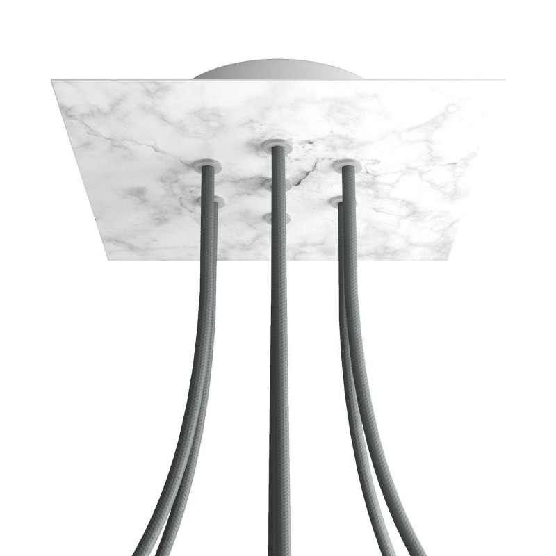 creative cables Čtvercový stropní baldachýn ROSE ONE, 200 mm, 7 otvorů a 4 boční otvory Barva komponentu: Mramor carara, Barva montury: Bílá