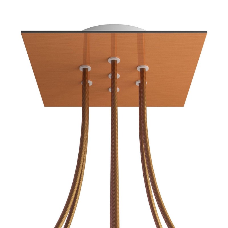 Levně creative cables Čtvercový stropní baldachýn ROSE ONE, 200 mm, 7 otvorů a 4 boční otvory Barva komponentu: Hladký měděný dibond, Barva montury: Bílá