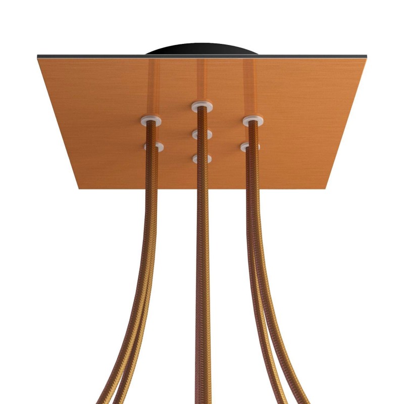 Levně creative cables Čtvercový stropní baldachýn ROSE ONE, 200 mm, 7 otvorů a 4 boční otvory Barva komponentu: Hladký měděný dibond, Barva montury: Černá