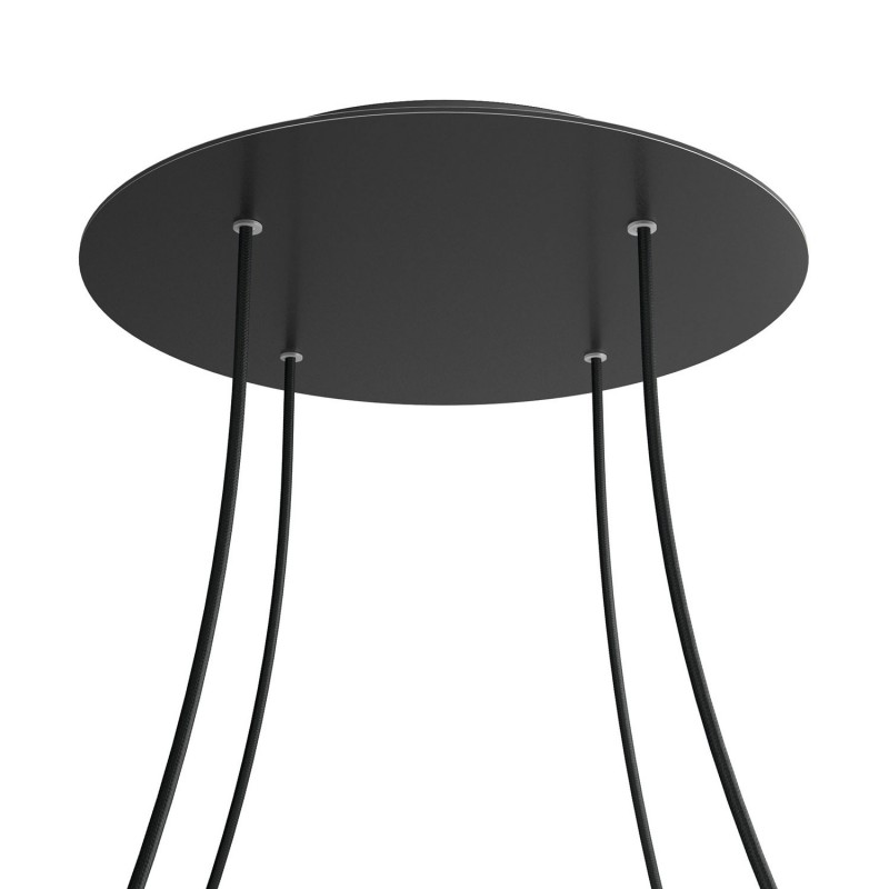 creative cables Kruhový stropní baldachýn ROSE ONE, 400 mm, 4 otvory a 4 boční otvory Barva komponentu: Matná černá, Barva montury: Černá