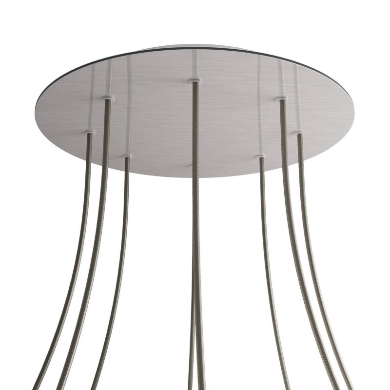 creative cables Kruhový stropní baldachýn ROSE ONE, 400 mm, 8 otvorů a 4 boční otvory Barva komponentu: Hladký ocelový dibond, Barva montury: Bílá