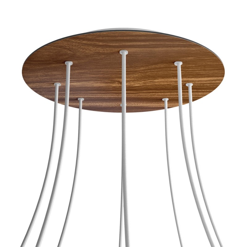 creative cables Kruhový stropní baldachýn ROSE ONE, 400 mm, 8 otvorů a 4 boční otvory Barva komponentu: Dřevo, Barva montury: Bílá