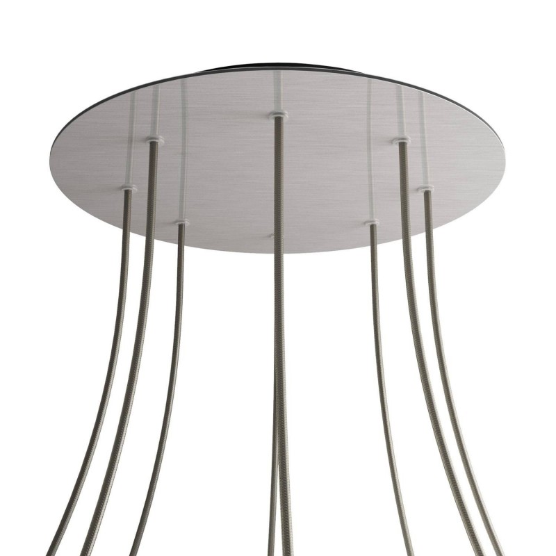 creative cables Kruhový stropní baldachýn ROSE ONE, 400 mm, 8 otvorů a 4 boční otvory Barva komponentu: Hladký ocelový dibond, Barva montury: Černá