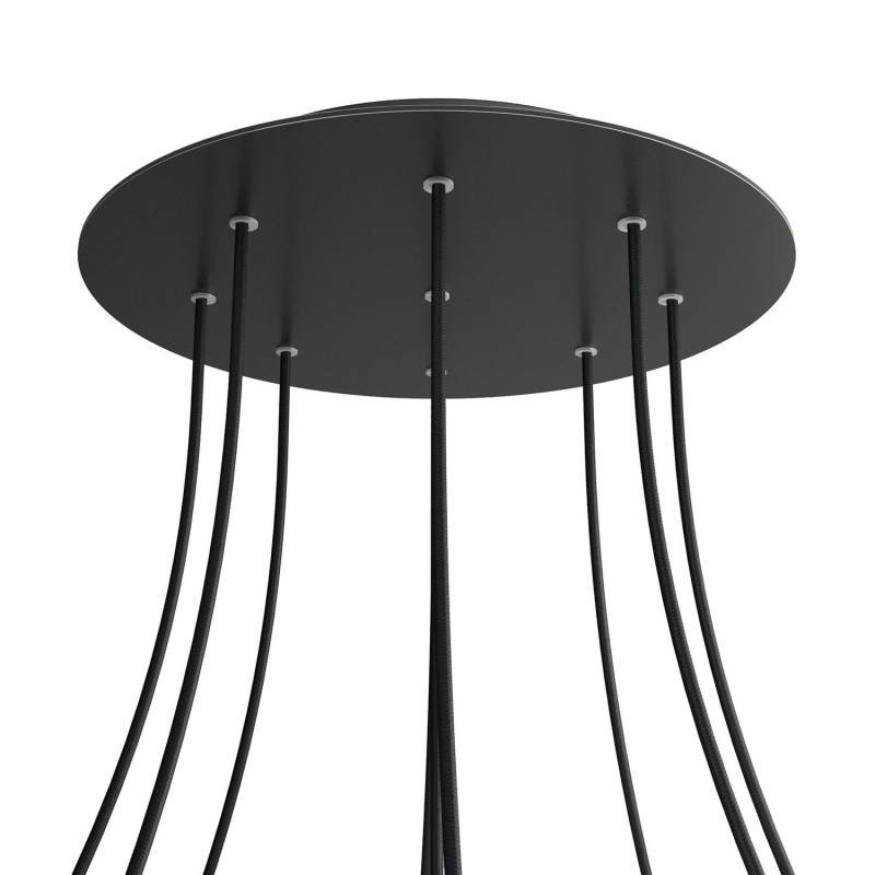 creative cables Kruhový stropní baldachýn ROSE ONE, 400 mm, 9 otvorů a 4 boční otvory Barva komponentu: Matná černá, Barva montury: Černá