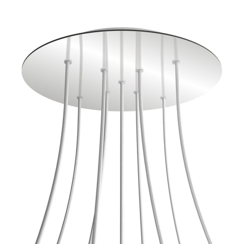 creative cables Kruhový stropní baldachýn ROSE ONE, 400 mm, 9 otvorů a 4 boční otvory - tvar X Barva komponentu: Zrcadlo, Barva montury: Bílá