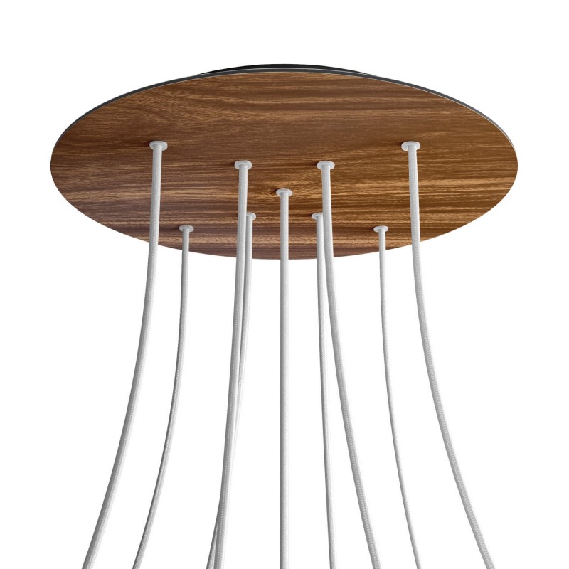 Levně creative cables Kruhový stropní baldachýn ROSE ONE, 400 mm, 9 otvorů a 4 boční otvory - tvar X Barva komponentu: Dřevo, Barva montury: Černá