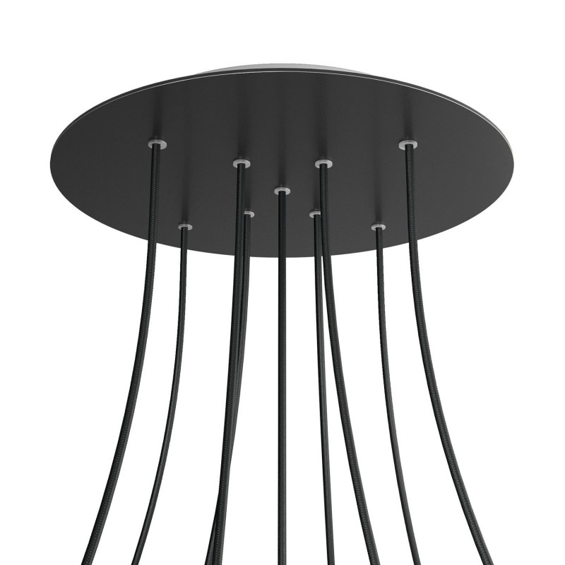 creative cables Kruhový stropní baldachýn ROSE ONE, 400 mm, 9 otvorů a 4 boční otvory - tvar X Barva komponentu: Matná černá, Barva montury: Bílá