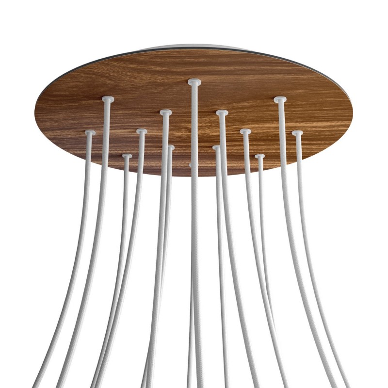 Levně creative cables Kruhový stropní baldachýn ROSE ONE, 400 mm, 14 otvorů a 4 boční otvory Barva komponentu: Dřevo, Barva montury: Bílá