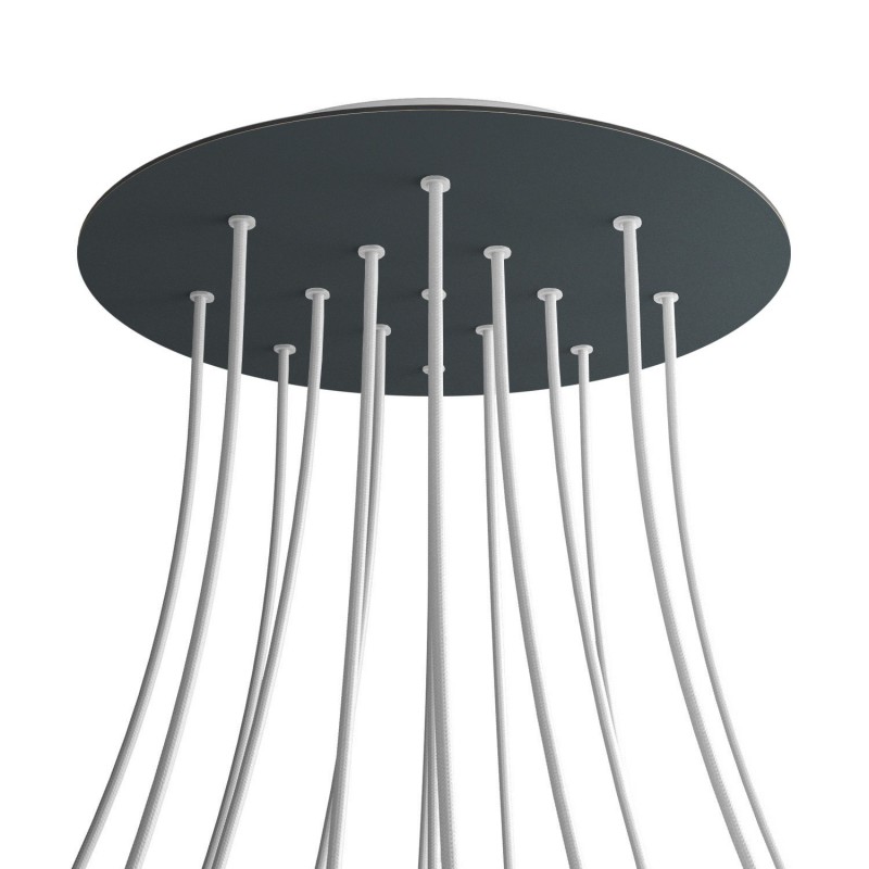 creative cables Kruhový stropní baldachýn ROSE ONE, 400 mm, 15 otvorů a 4 boční otvory Barva komponentu: Antracit, Barva montury: Bílá