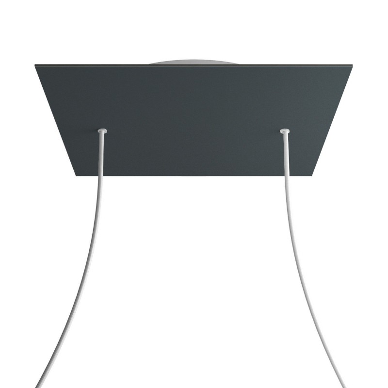 creative cables Čtvercový stropní baldachýn ROSE ONE, 400 mm, 2 otvory a 4 boční otvory Barva komponentu: Antracit, Barva montury: Bílá