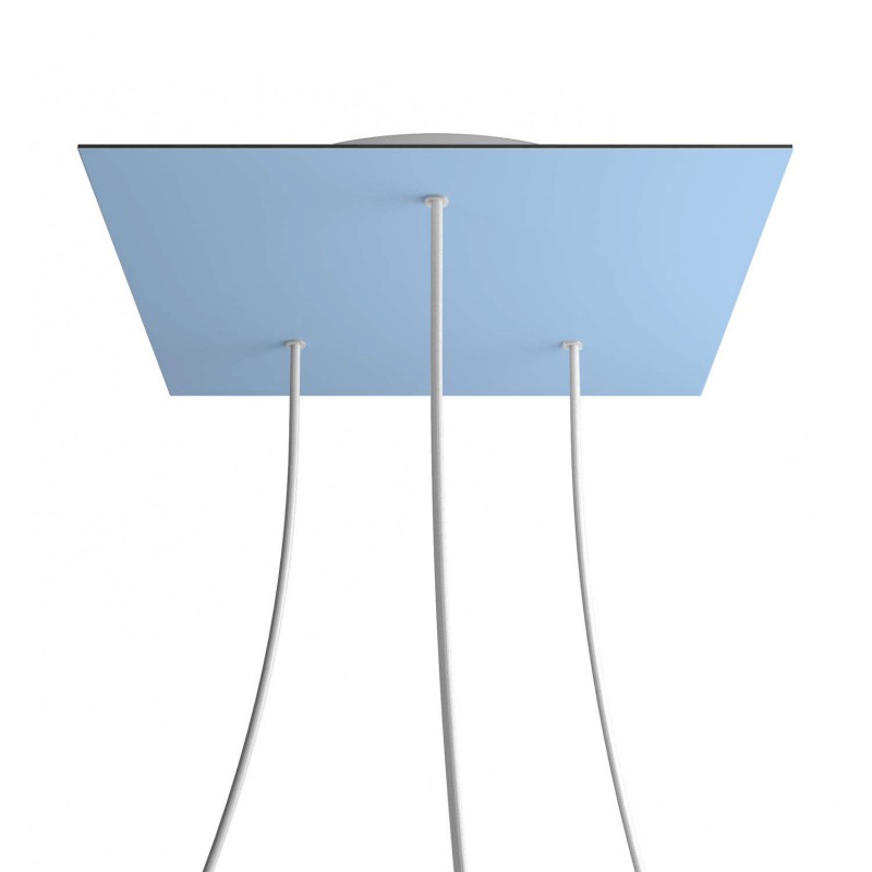 creative cables Čtvercový stropní baldachýn ROSE ONE, 400 mm, 3 otvory a 4 boční otvory Barva komponentu: Světle modrá, Barva montury: Bílá