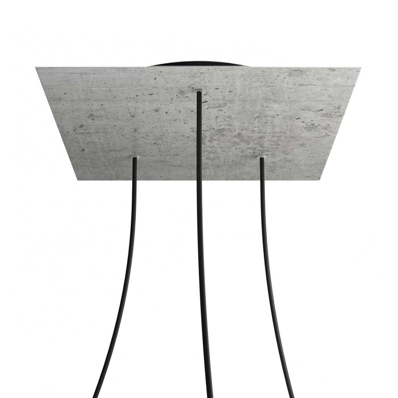 creative cables Čtvercový stropní baldachýn ROSE ONE, 400 mm, 3 otvory a 4 boční otvory Barva komponentu: Beton, Barva montury: Černá