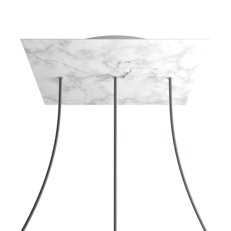 creative cables Čtvercový stropní baldachýn ROSE ONE, 400 mm, 3 otvory a 4 boční otvory - lineární Barva komponentu: Mramor carara, Barva montury: Bílá