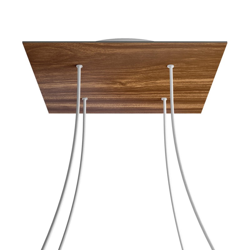 creative cables Čtvercový stropní baldachýn ROSE ONE, 400 mm, 4 otvory a 4 boční otvory Barva komponentu: Dřevo, Barva montury: Bílá