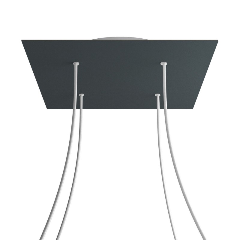 creative cables Čtvercový stropní baldachýn ROSE ONE, 400 mm, 4 otvory a 4 boční otvory Barva komponentu: Antracit, Barva montury: Bílá