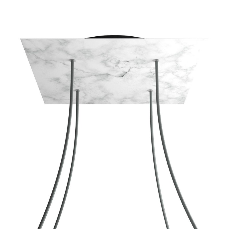 creative cables Čtvercový stropní baldachýn ROSE ONE, 400 mm, 4 otvory a 4 boční otvory Barva komponentu: Mramor carara, Barva montury: Černá