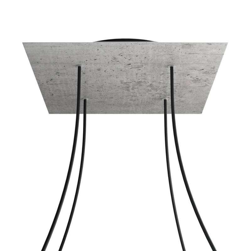 Levně creative cables Čtvercový stropní baldachýn ROSE ONE, 400 mm, 4 otvory a 4 boční otvory Barva komponentu: Beton, Barva montury: Černá