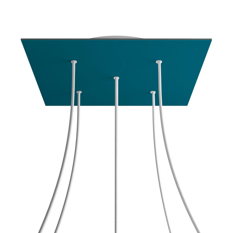 creative cables Čtvercový stropní baldachýn ROSE ONE, 400 mm, 5 otvorů a 4 boční otvory Barva komponentu: Petrolejová, Barva montury: Bílá