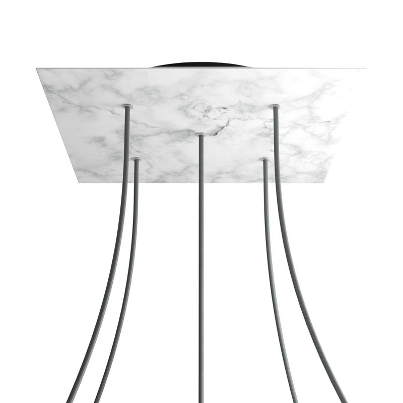 creative cables Čtvercový stropní baldachýn ROSE ONE, 400 mm, 5 otvorů a 4 boční otvory Barva komponentu: Mramor carara, Barva montury: Černá