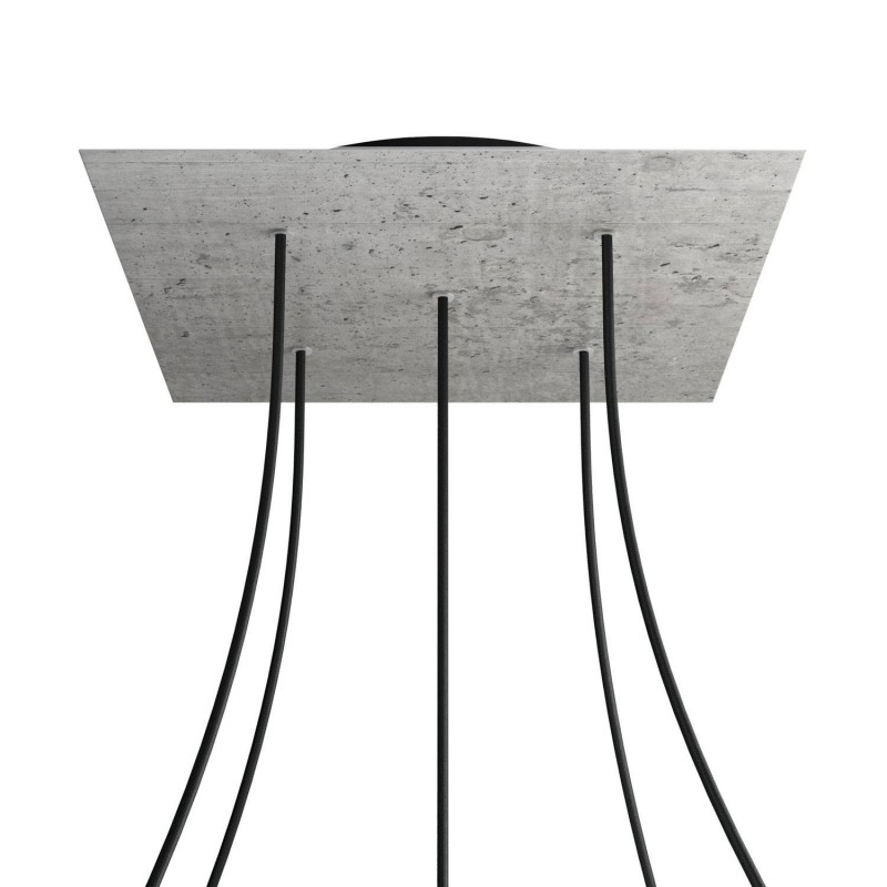 Levně creative cables Čtvercový stropní baldachýn ROSE ONE, 400 mm, 5 otvorů a 4 boční otvory Barva komponentu: Beton, Barva montury: Černá