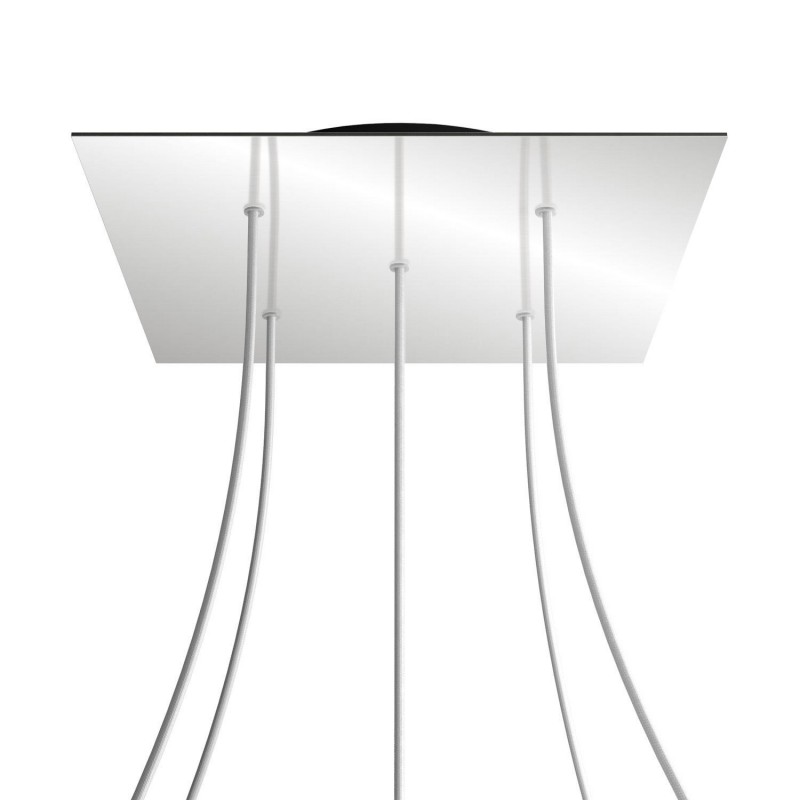 creative cables Čtvercový stropní baldachýn ROSE ONE, 400 mm, 5 otvorů a 4 boční otvory Barva komponentu: Černá zrcadlo, Barva montury: Černá